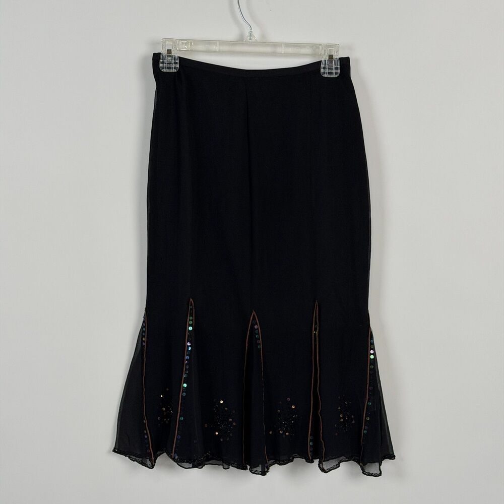 La Redoute Black Silk Chiffon Skirt 4 Sequined 80's Romantic Goth Wichy Festival